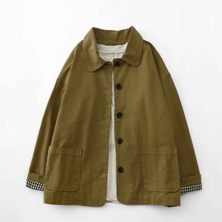 Buddha Stones Commute Patchwork Design Baumwolle Damenjacke mit Taschen - Dunkle Goldrute - US8-10， UK/AU12-14，EU40-42 (2XL) - image 0