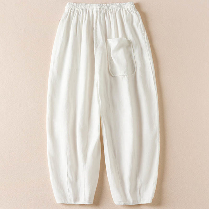 Buddha Stones Sommer-Haremshose mit kleiner Blumenstickerei und Taschen - image 19