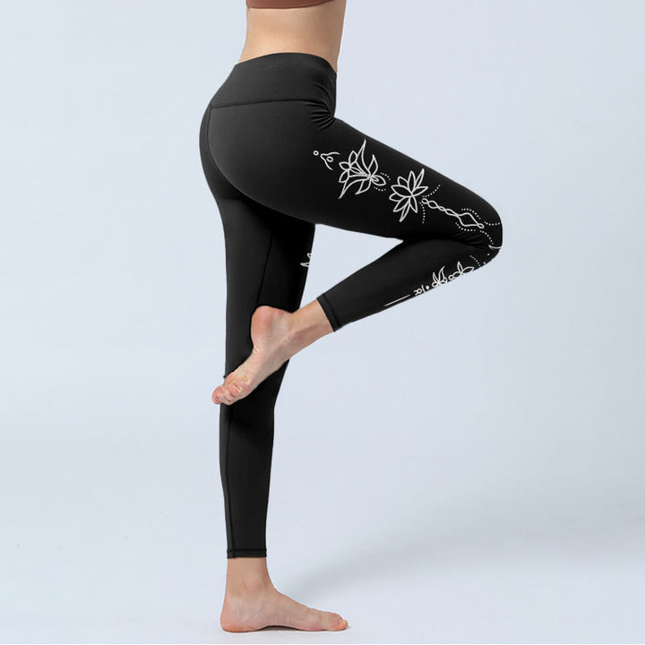 Buddha Stones Lotus Halbmond Muster Gym Leggings Damen Yoga Hose - image 4