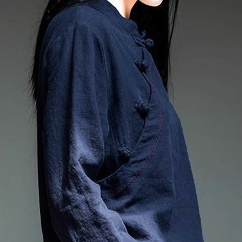 Buddha Stones Schrägkragen Knotenknopf Lose Leinenkleidung - image 15