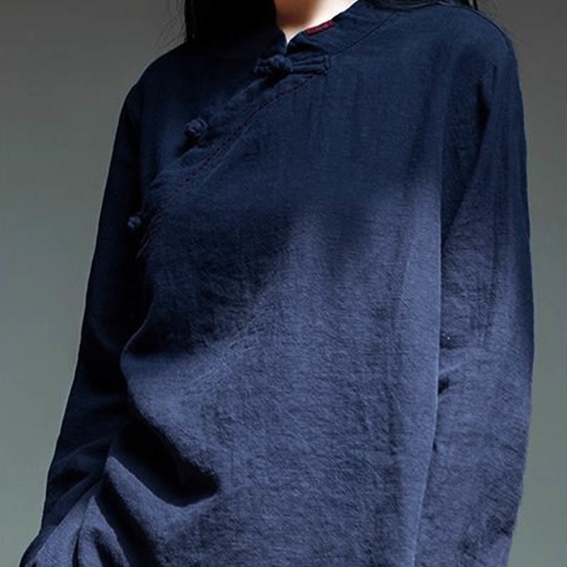 Buddha Stones Schrägkragen Knotenknopf Lose Leinenkleidung - image 21