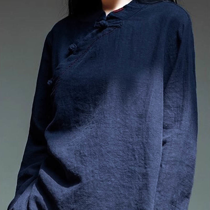 Buddha Stones Schrägkragen Knotenknopf Lose Leinenkleidung - image 21