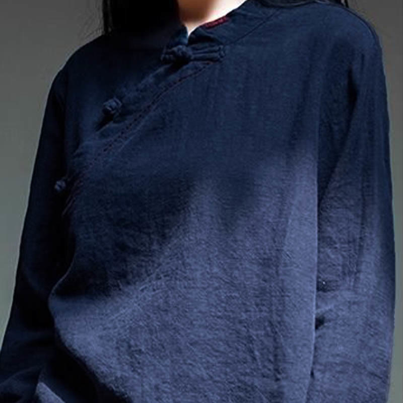 Buddha Stones Schrägkragen Knotenknopf Lose Leinenkleidung - image 18