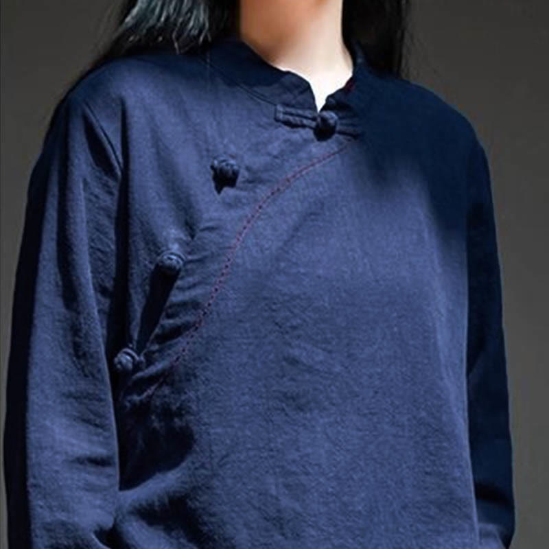 Buddha Stones Schrägkragen Knotenknopf Lose Leinenkleidung - image 19