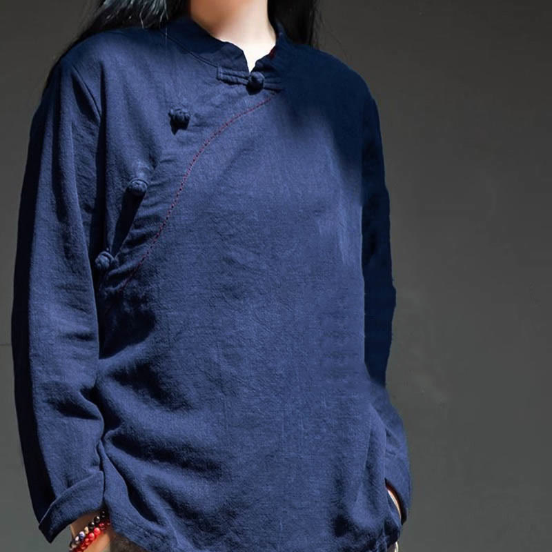 Buddha Stones Schrägkragen Knotenknopf Lose Leinenkleidung - image 16