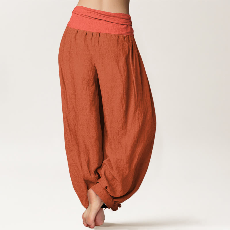 Buddha Stones Orangerote Damen-Haremshose aus reiner Baumwolle mit elastischem Bund - image 1