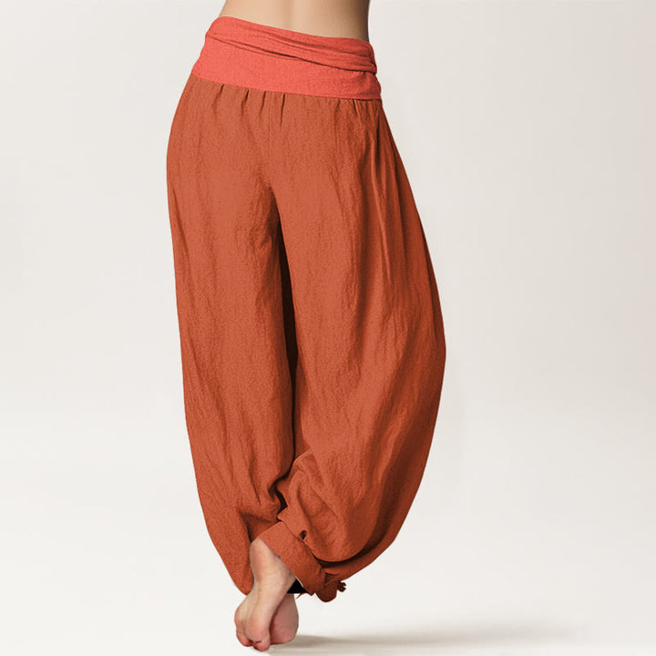 Buddha Stones Orangerote Damen-Haremshose aus reiner Baumwolle mit elastischem Bund - image 1