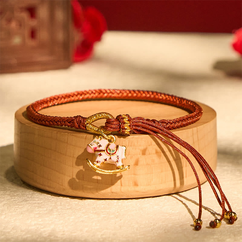 Buddha Stones Chinesisches Tierkreiszeichen Jahr des Pferdes Rote Schnur Glück Geflochtenes Armband - Pferd (Handgelenkumfang 14–18 cm) - image 0