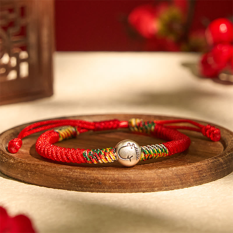 Buddha Stones 999 Sterling Silber Chinesisches Tierkreiszeichen Jahr des Pferdes Rote Schnur Stärke Geflochtenes Armband - image 3