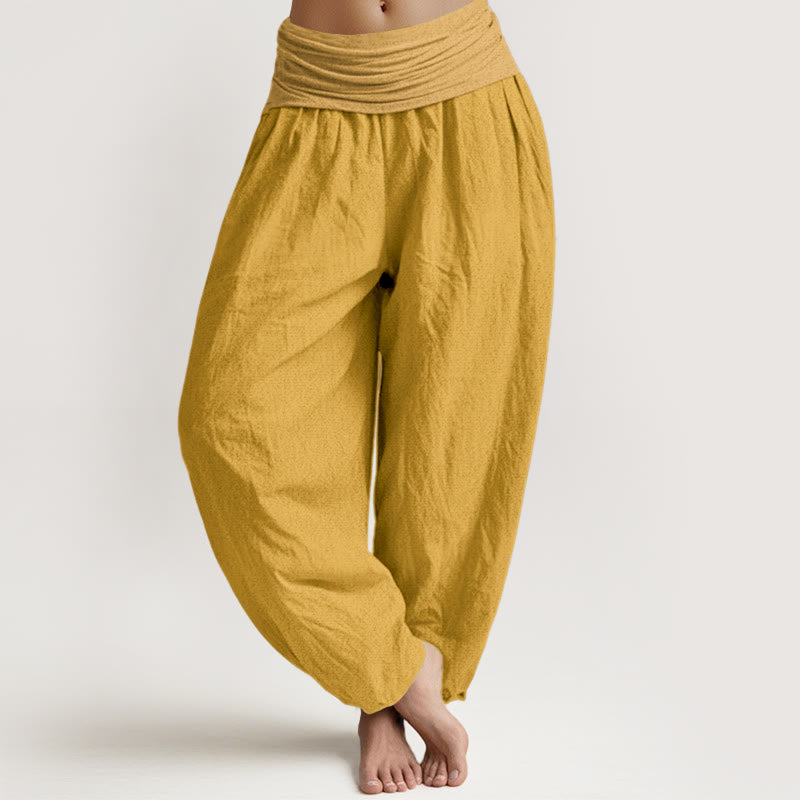 Buddha Stones Goldenrod Damen-Haremshose aus reiner Baumwolle mit elastischer Taille - Goldrute - US22， UK/AU26，EU54 (6XL) - image 0