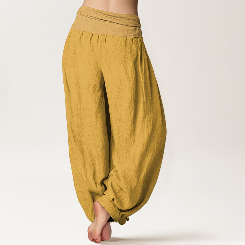 Buddha Stones Goldenrod Damen-Haremshose aus reiner Baumwolle mit elastischer Taille - image 1