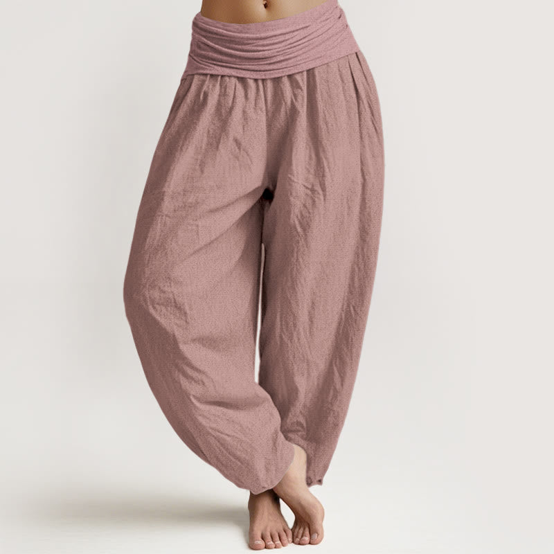 Buddha Stones Hellrosa Haremshose aus reiner Baumwolle für Damen mit elastischer Taille - Hellrosa - US22， UK/AU26，EU54 (6XL) - image 0