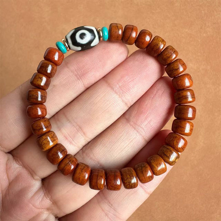 Buddha Stones, Knochenperlen, Vajra, dreiäugiges Dzi-Perlen-Glücksarmband - Knochenperlen und dreiäugige Dzi-Perle (Handgelenkumfang: 15 cm – 16 cm) - image 4