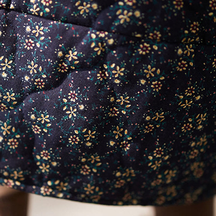 Buddha Stones Vintage Blumenmuster Elastischer Bund Baumwolle Damen Midirock mit Taschen - image 7