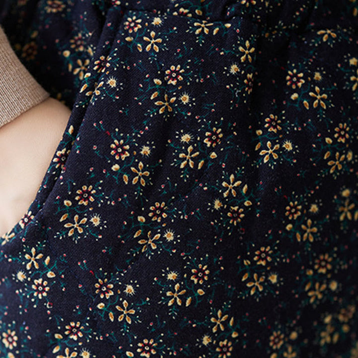 Buddha Stones Vintage Blumenmuster Elastischer Bund Baumwolle Damen Midirock mit Taschen - image 8