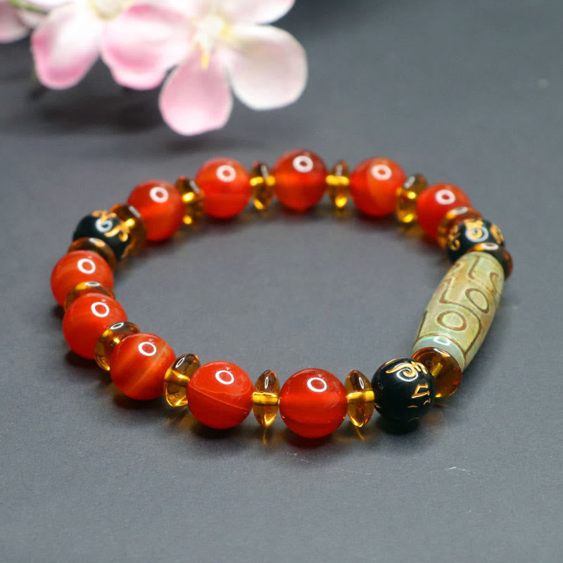 Buddha Stones Roter Achat Neun-Augen-Dzi-Perle Sechs wahre Worte Ruhe Armband - image 3