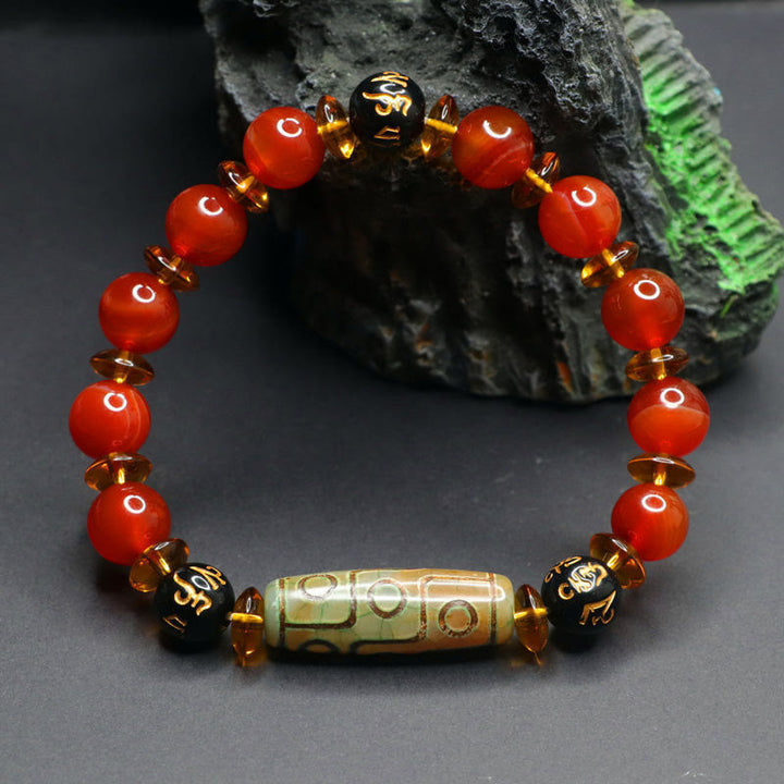 Buddha Stones Roter Achat Neun-Augen-Dzi-Perle Sechs wahre Worte Ruhe Armband - image 11
