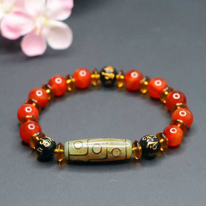 Buddha Stones Roter Achat Neun-Augen-Dzi-Perle Sechs wahre Worte Ruhe Armband - image 9