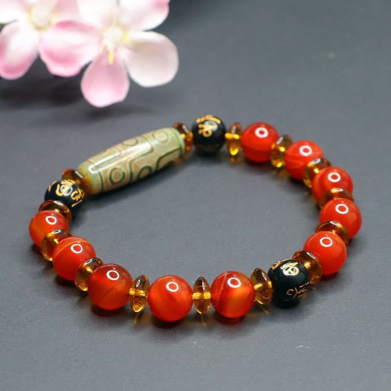 Buddha Stones Roter Achat Neun-Augen-Dzi-Perle Sechs wahre Worte Ruhe Armband - image 13