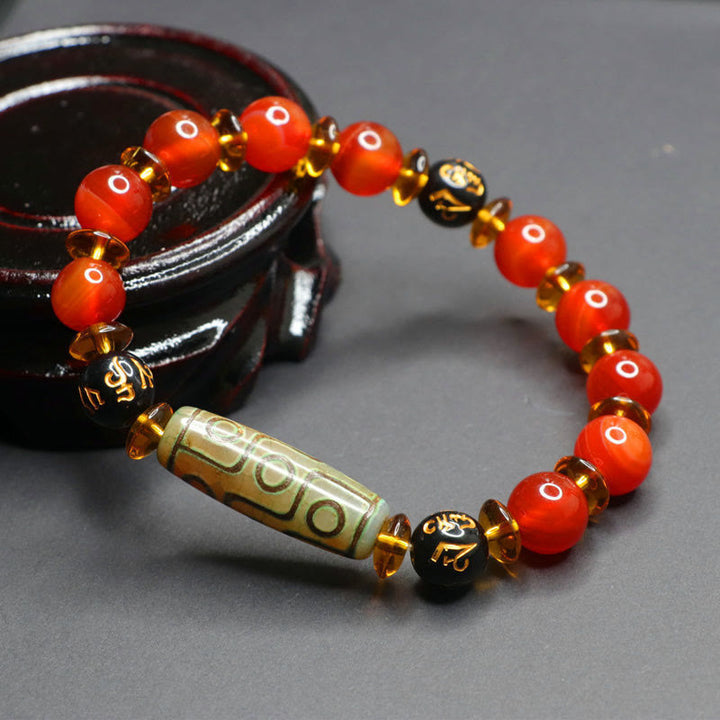 Buddha Stones Roter Achat Neun-Augen-Dzi-Perle Sechs wahre Worte Ruhe Armband - image 2