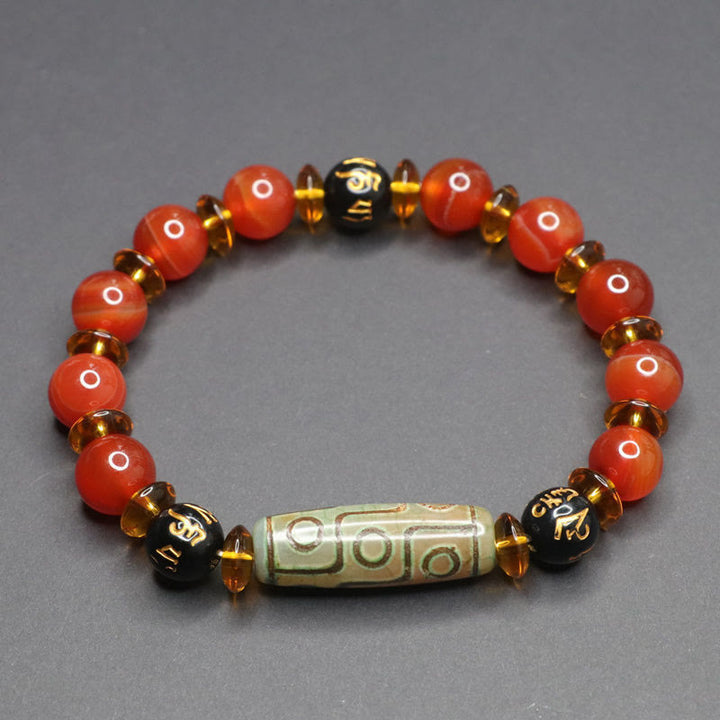 Buddha Stones Roter Achat Neun-Augen-Dzi-Perle Sechs wahre Worte Ruhe Armband - Neun-Augen-Dzi-Perle, roter Achat (Handgelenkumfang 16–17 cm) - image 0