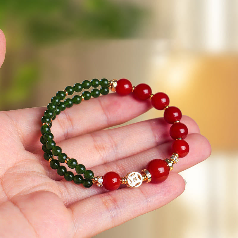 Buddha Stones Armband mit natürlichem rotem Achat und doppeltem Wickeldesign, grüner Chalcedon, Ruhe - Roter Achat (Handgelenkumfang: 13–15 cm) - image 0