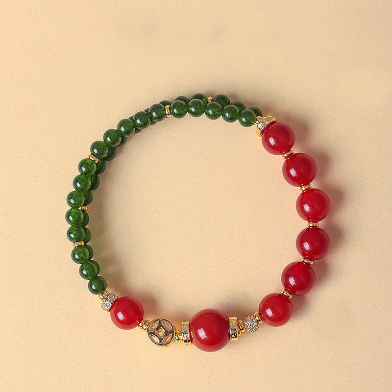 Buddha Stones Armband mit natürlichem rotem Achat und doppeltem Wickeldesign, grüner Chalcedon, Ruhe - image 1