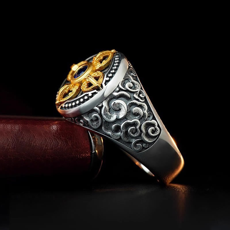 Buddha Stones, tibetisches Kreuz-Design, Vajra, glückverheißende Wolken, Muster, Kupfer, verstellbarer Balance-Ring - image 1