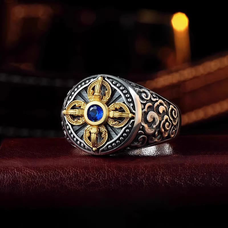 Buddha Stones, tibetisches Kreuz-Design, Vajra, glückverheißende Wolken, Muster, Kupfer, verstellbarer Balance-Ring - Kupfer - Einstellbar - image 0