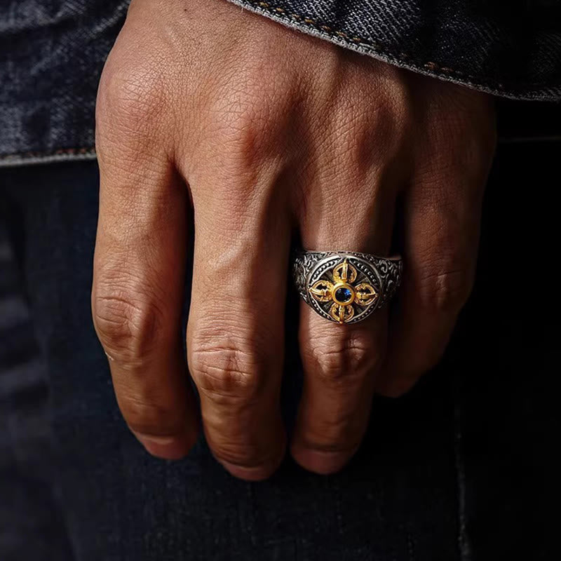 Buddha Stones, tibetisches Kreuz-Design, Vajra, glückverheißende Wolken, Muster, Kupfer, verstellbarer Balance-Ring - image 4