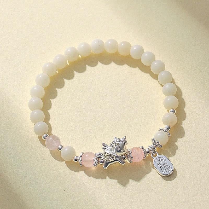 Buddha Stones 999 Sterling Silber Jahr des Pferdes Natürlicher schwarzer Obsidian Bodhi Seed Strength Armband - image 9