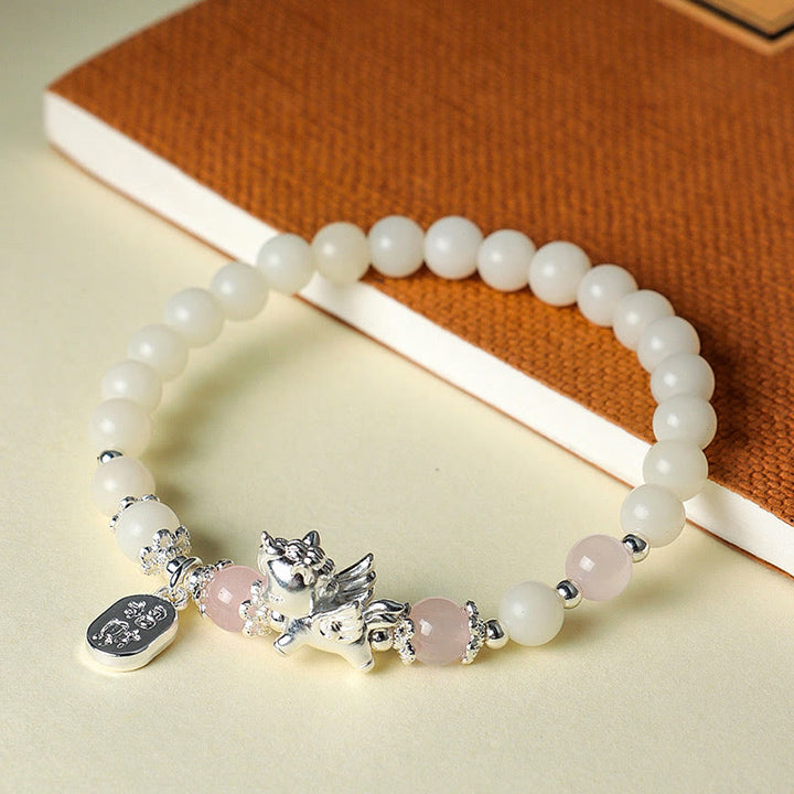 Buddha Stones 999 Sterling Silber Jahr des Pferdes Natürlicher schwarzer Obsidian Bodhi Seed Strength Armband - image 11