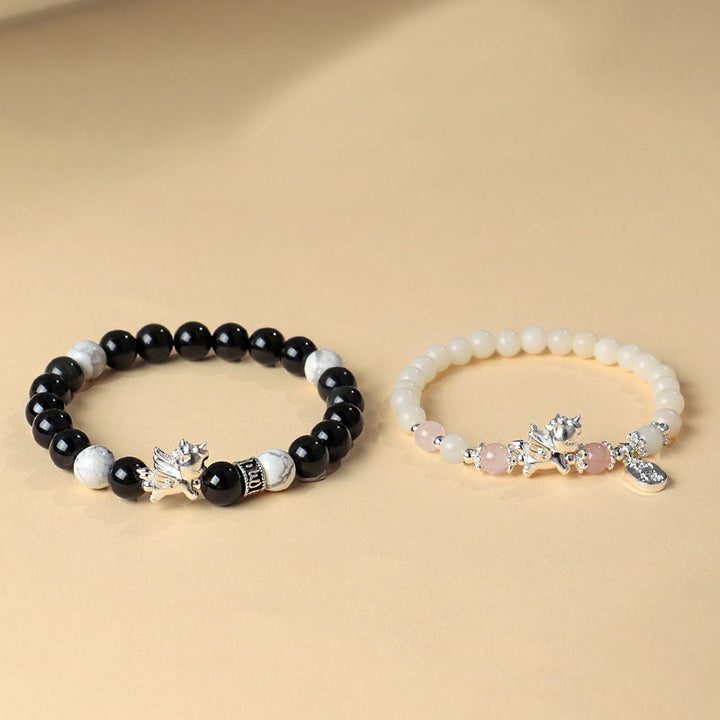 Buddha Stones 999 Sterling Silber Jahr des Pferdes Natürlicher schwarzer Obsidian Bodhi Seed Strength Armband - image 13