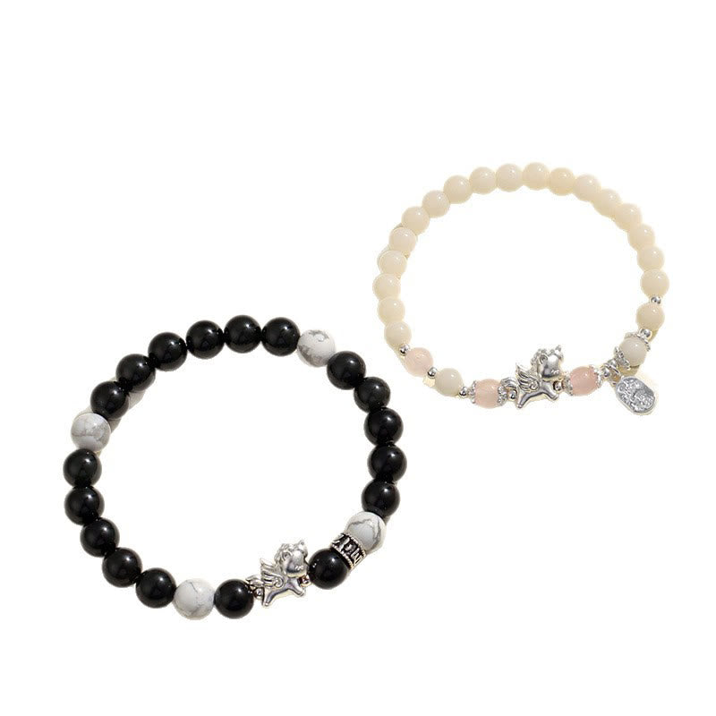 Buddha Stones 999 Sterling Silber Jahr des Pferdes Natürlicher schwarzer Obsidian Bodhi Seed Strength Armband - image 15