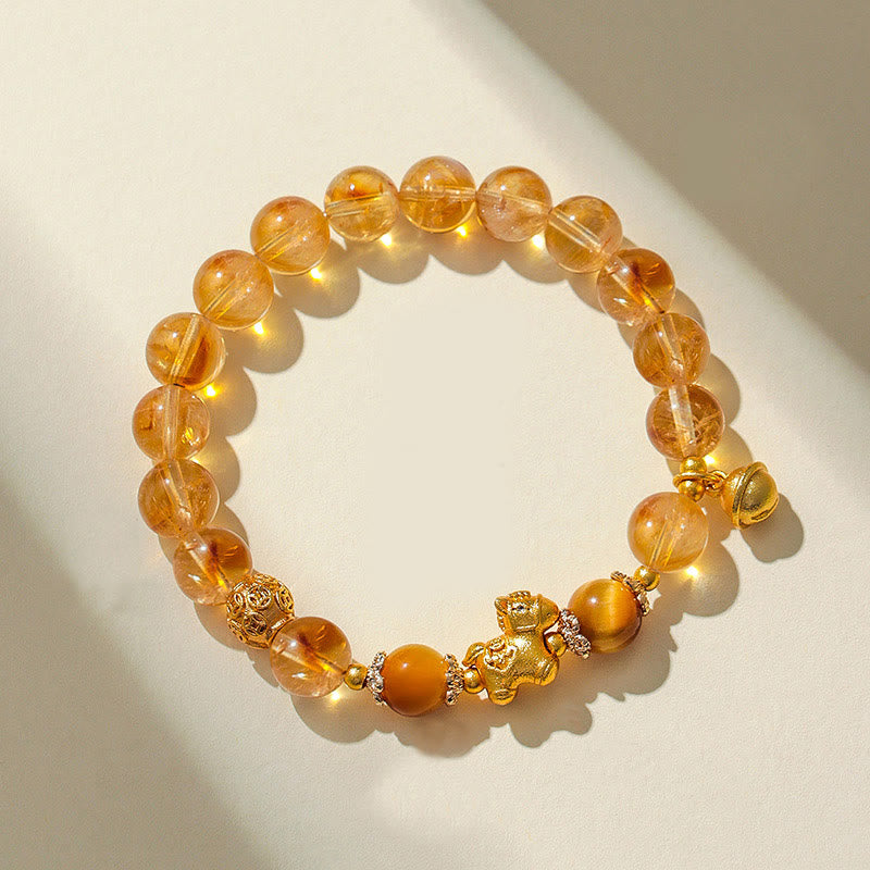 Buddha Stones Jahr des Pferdes 8 mm Citrin Rosa Kristall Erdbeerquarz Schutzarmband - image 1