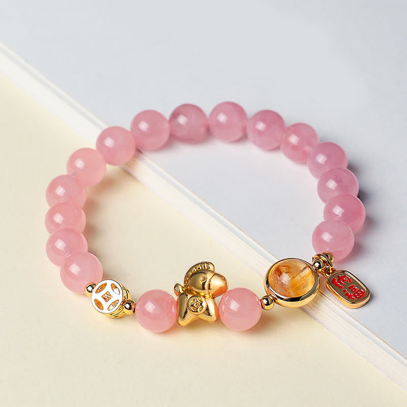 Buddha Stones Armband „Jahr des Pferdes“, natürlich, 8 mm, schwarzer Obsidian, roter Achat, rosa Kristall - image 13