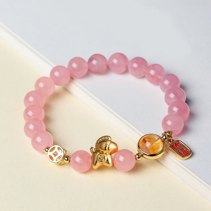 Buddha Stones Armband „Jahr des Pferdes“, natürlich, 8 mm, schwarzer Obsidian, roter Achat, rosa Kristall - image 13