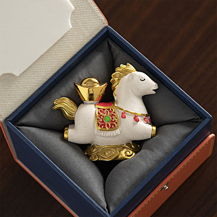 Buddha Stones, chinesisches Sternzeichen, Jahr des Pferdes, Fu-Charakter, Wohlstand, Heimdekoration - Weißes Pferd mit Sycee (8,5 * 4,3 * 7,5 cm) - image 0