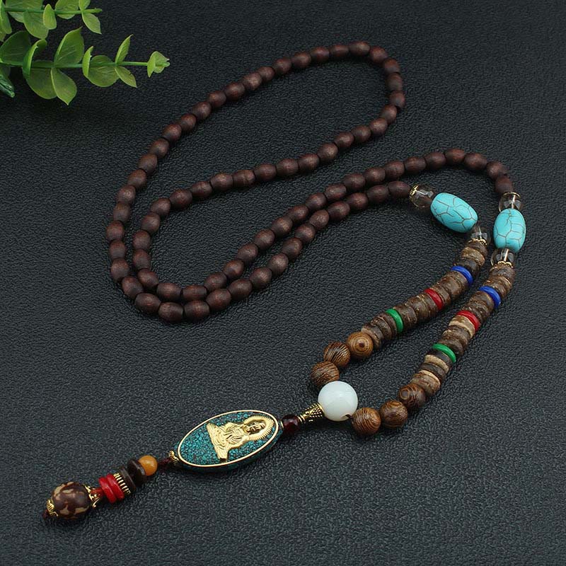 Buddha Stones Vintage Nepal Avalokitesvara Harmonie Kokosnuss Muschel Perlen Anhänger Halskette - AVALOKITESVARA-SYMBOL (Reichtum ♥ Erfolg) - image 0