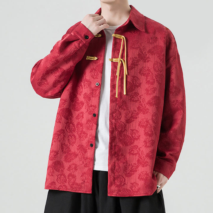 Buddha Stones Frosch-Knopf Blätter Muster Langarm Herren Tang Anzug Jacke - image 3