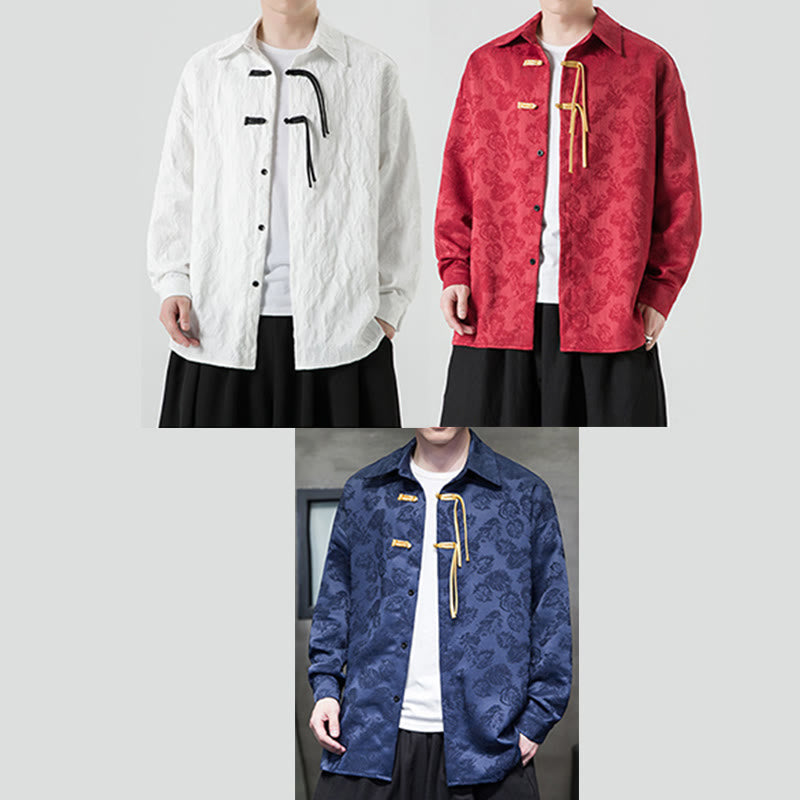 Buddha Stones Frosch-Knopf Blätter Muster Langarm Herren Tang Anzug Jacke - image 25