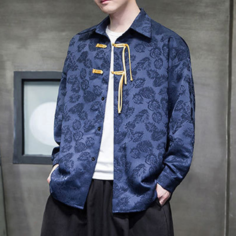 Buddha Stones Frosch-Knopf Blätter Muster Langarm Herren Tang Anzug Jacke - image 11