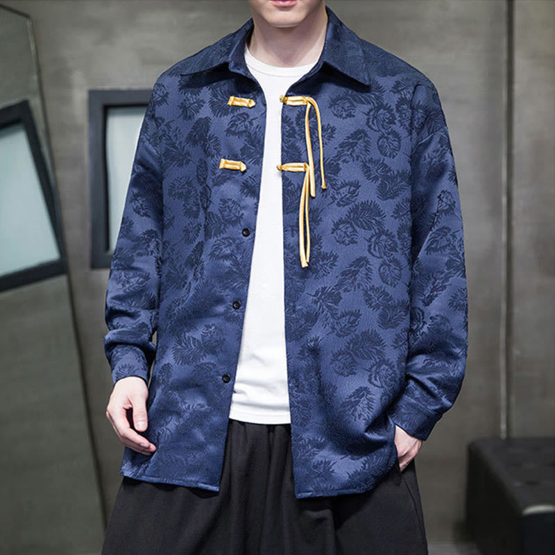 Buddha Stones Frosch-Knopf Blätter Muster Langarm Herren Tang Anzug Jacke - image 10