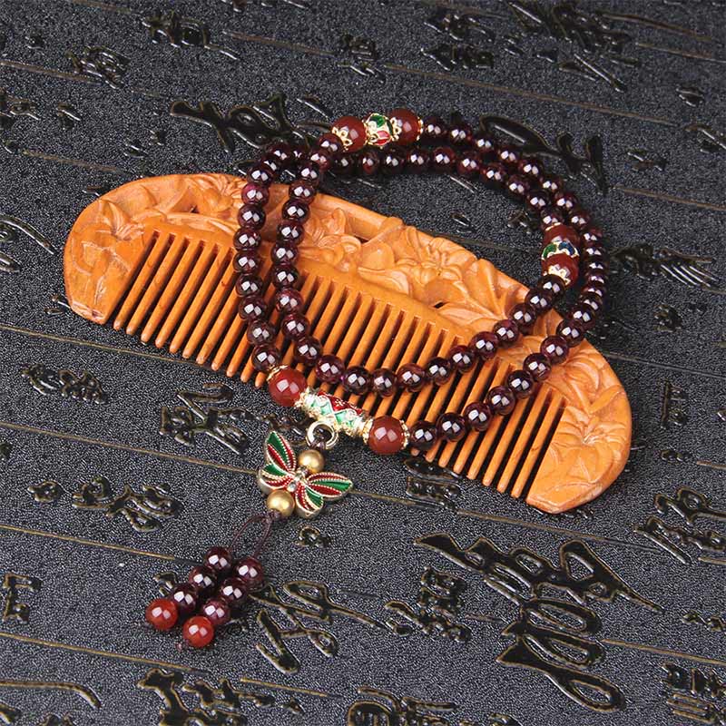 Buddha Stones Natürlicher Granat Roter Achat Bunter Schmetterling Reinigung Ruhe Mehrschichtiges Armband - image 2