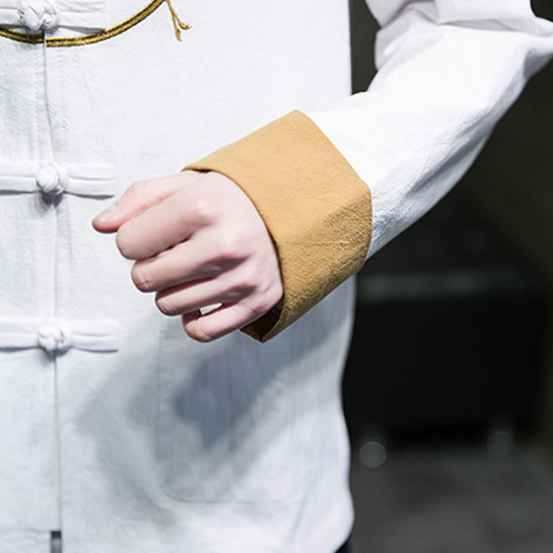 Buddha Stones Stickerei Kraniche Muster Frosch-Knopf Herren Baumwolle Langarm Jacke mit Taschen - image 17