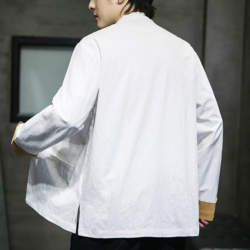 Buddha Stones Stickerei Kraniche Muster Frosch-Knopf Herren Baumwolle Langarm Jacke mit Taschen - image 10