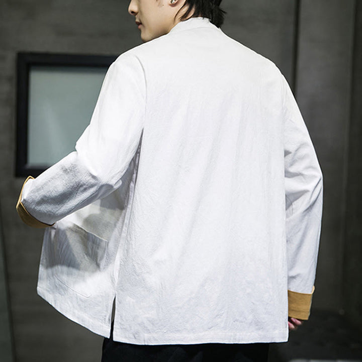 Buddha Stones Stickerei Kraniche Muster Frosch-Knopf Herren Baumwolle Langarm Jacke mit Taschen - image 10