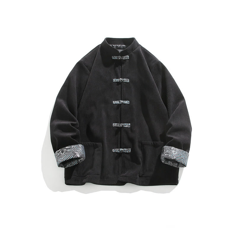 Buddha Stones Spring Jacquard Frog-Button Herren Baumwollcord Langarmjacke mit Taschen - Schwarz - US/ UK/AU46，EU56 (5XL) - image 10