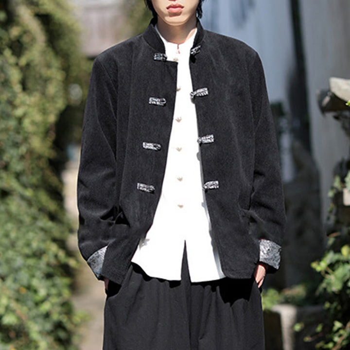 Buddha Stones Spring Jacquard Frog-Button Herren Baumwollcord Langarmjacke mit Taschen - image 12