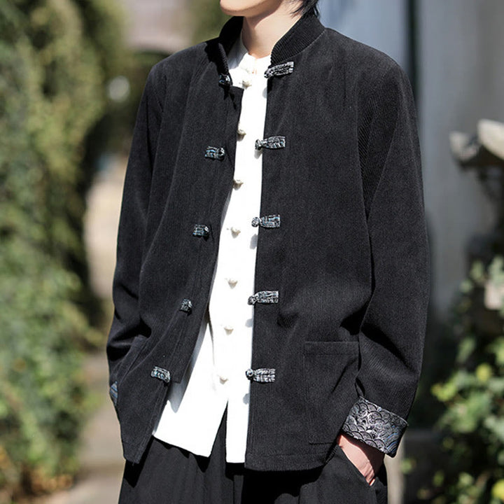 Buddha Stones Spring Jacquard Frog-Button Herren Baumwollcord Langarmjacke mit Taschen - image 13